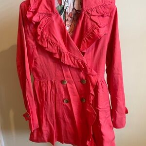 Stylish Red Ruffled Women's Coat